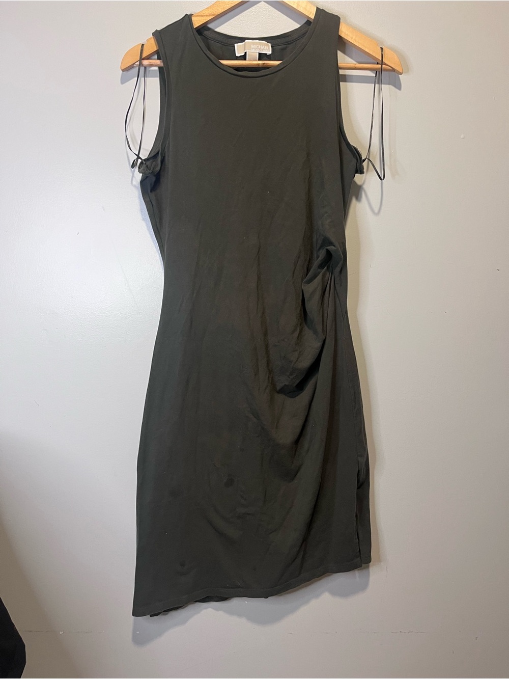 Michael Kors Olive Green Sleeveless Midi Dress with Side Detail